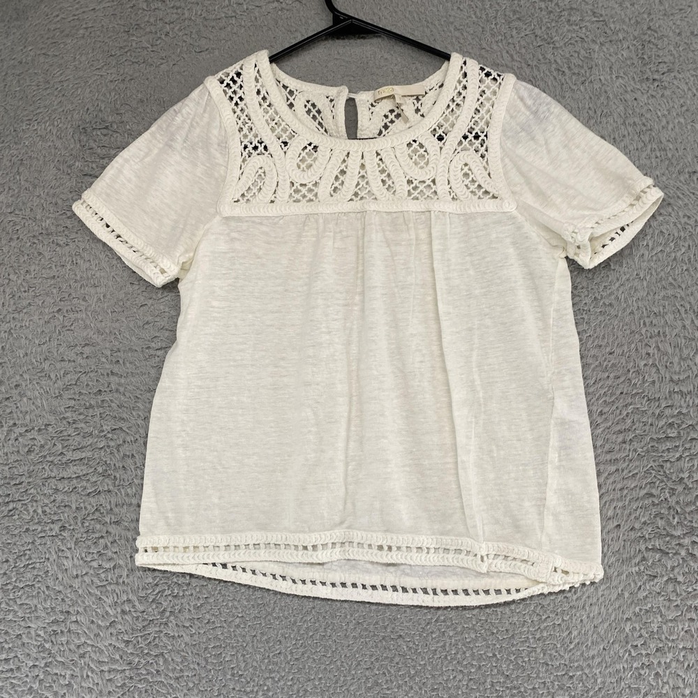 Maje Crochet‎ Yoke Blouse Womens 2 Medium Linen Cotton Boho Summer Short Sleeve